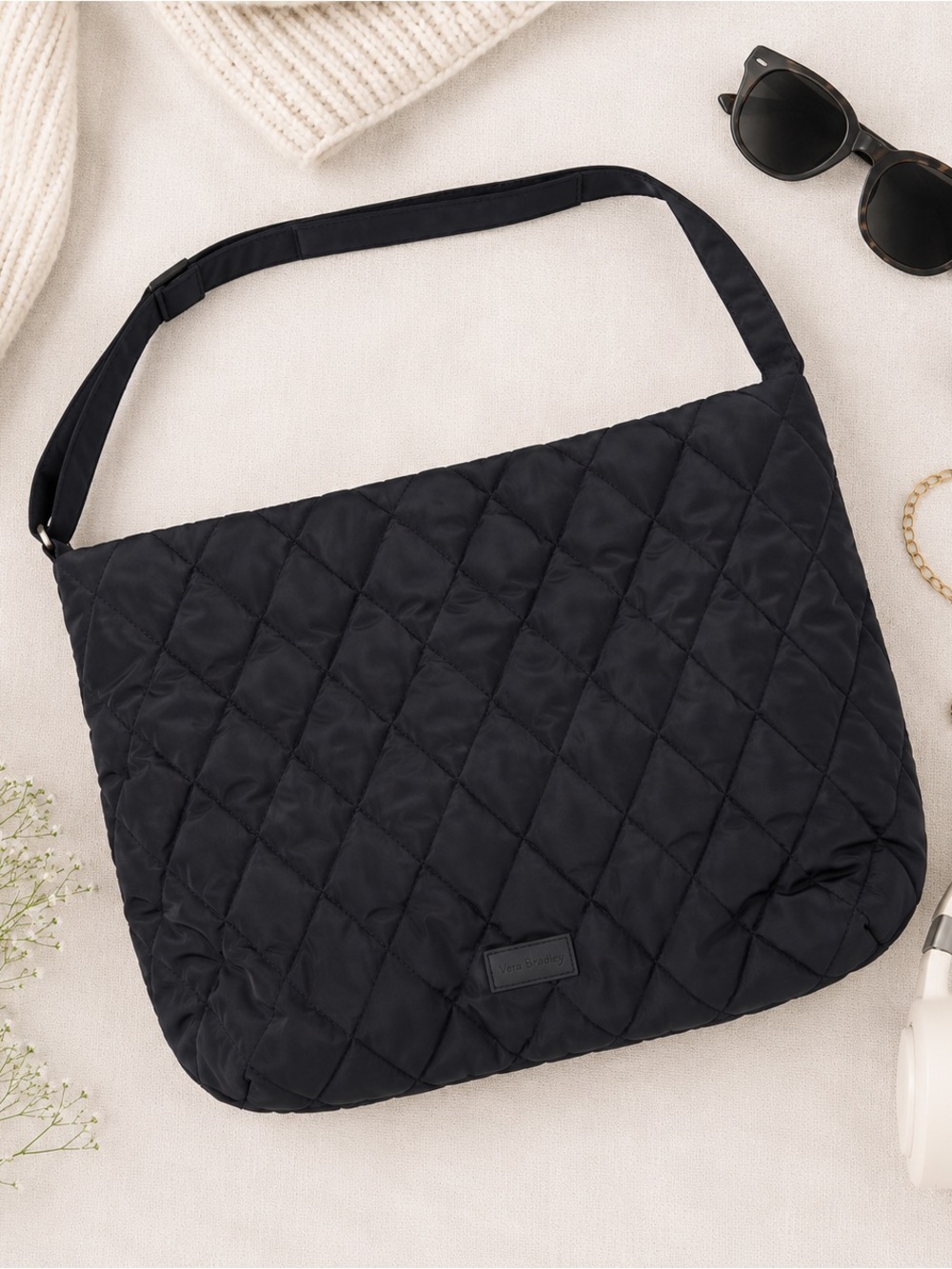 Vera Bradley Black Quilted Performance Twill Crossbody/Tote Bag